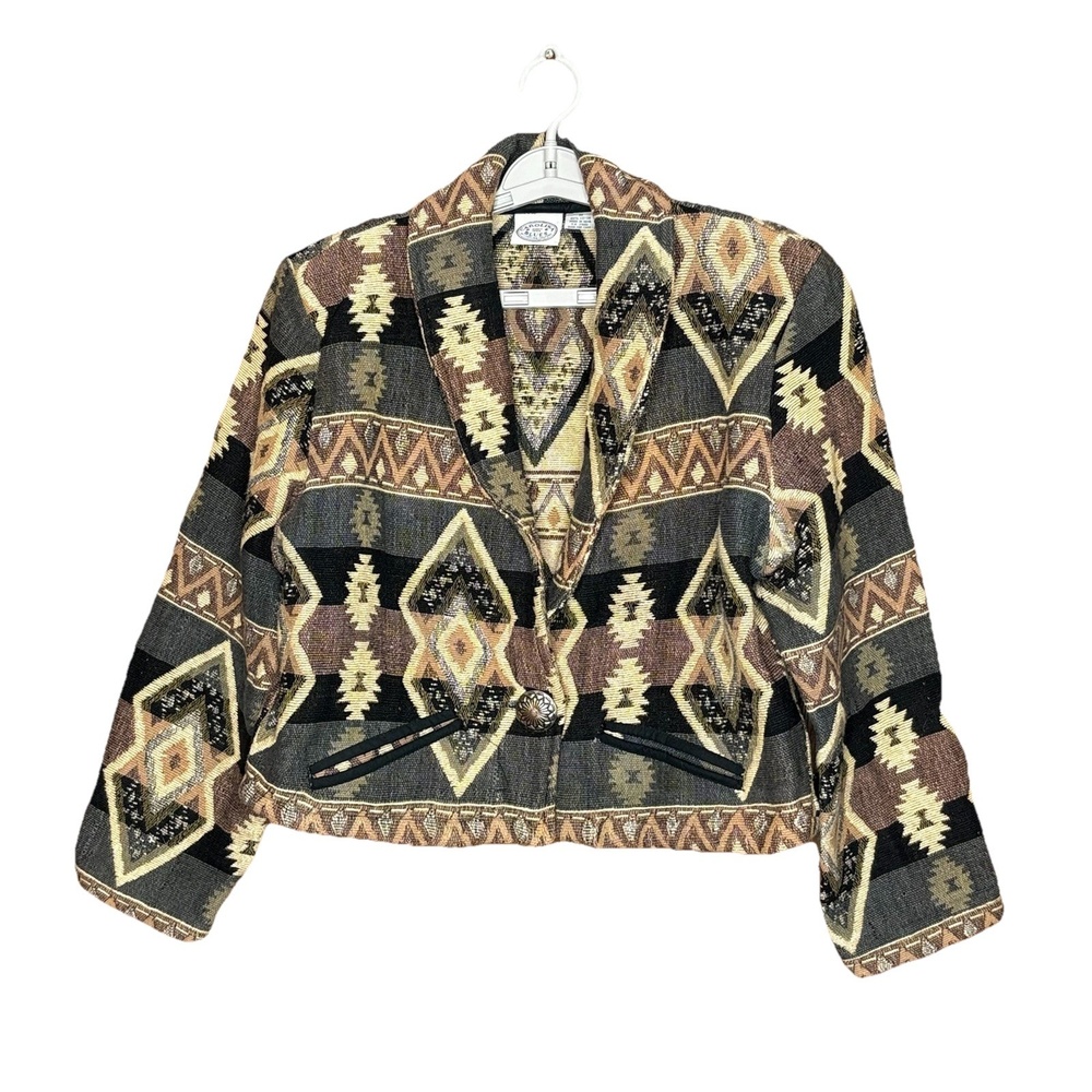 Vintage Carolina Blues Tapestry Jacket Womens M Southwest Aztec Y2K 90s Cowgirl